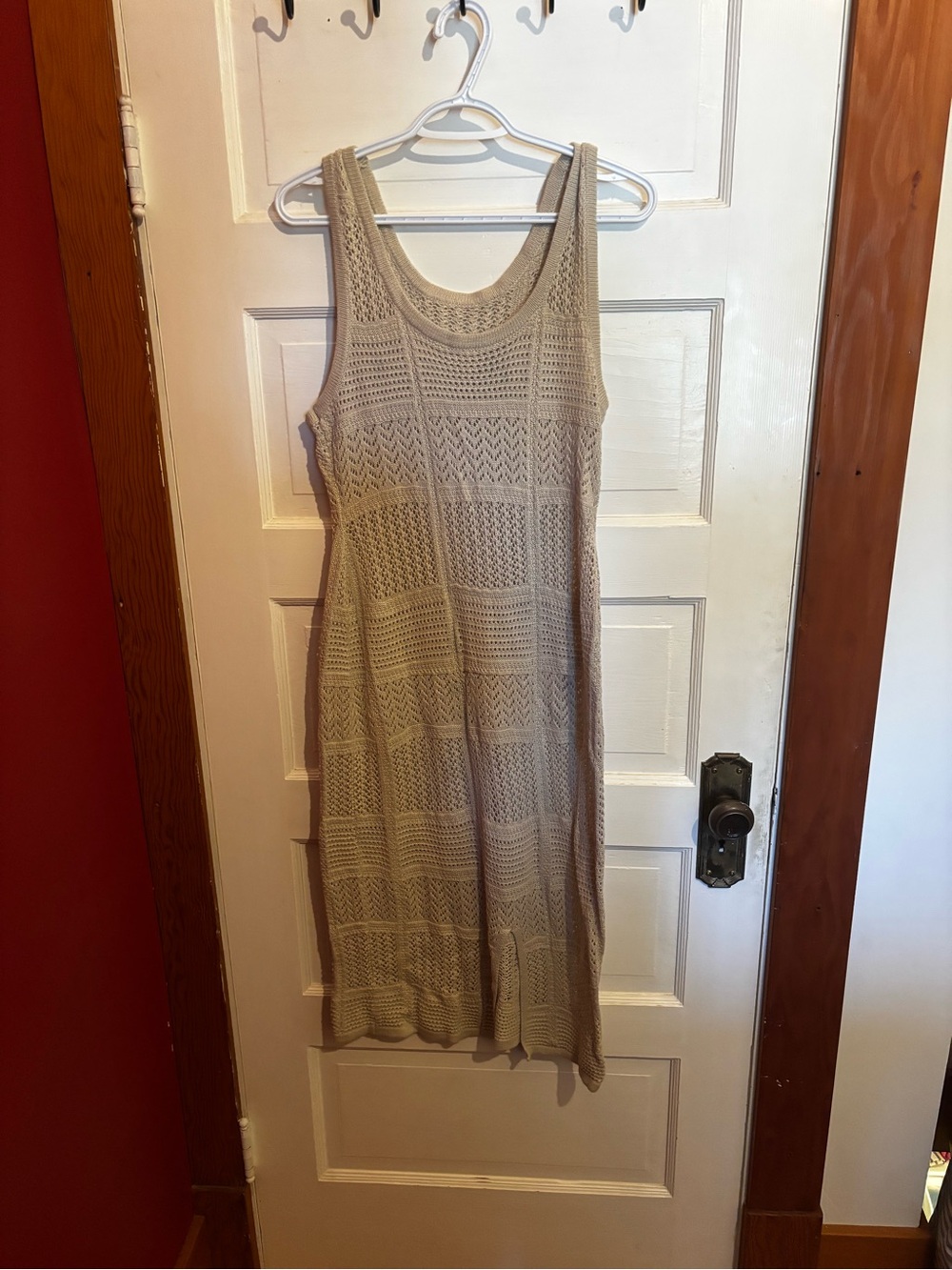 Sleeveless Knit Midi Beach Cover Up Beige